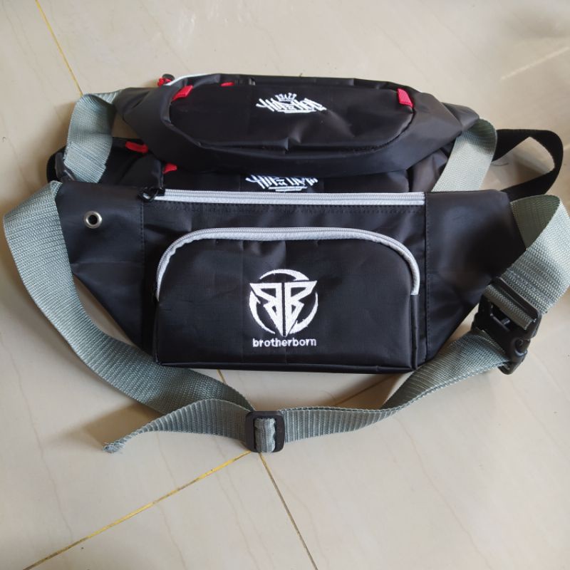 Tas Waistbag pria brotherborn logo bordir