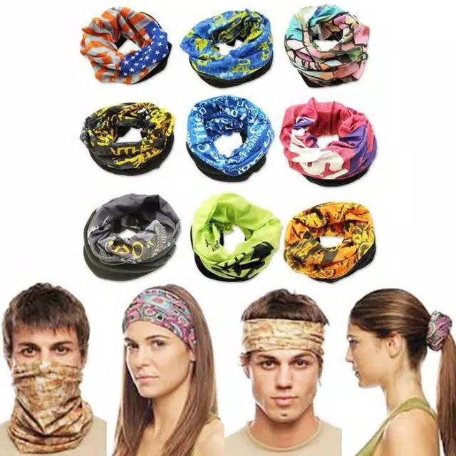 Masker Buf Baff Baf IMPORT Hitam Polos dan Motif multifungsi Bandana Bill Up Tanpa jahitan