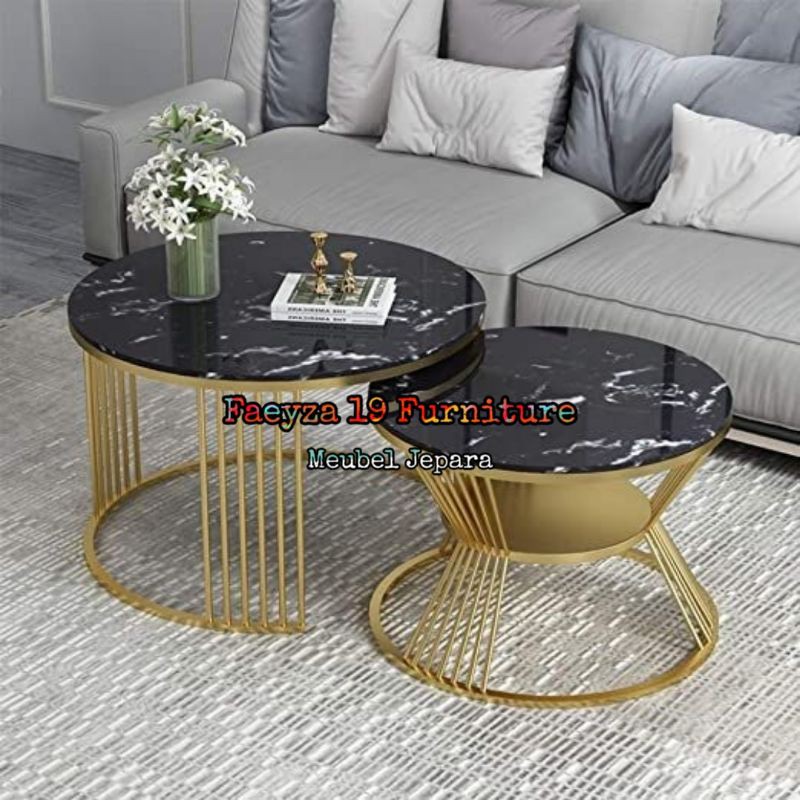 Top meja tamu marmer hitam kaki besi osiwa