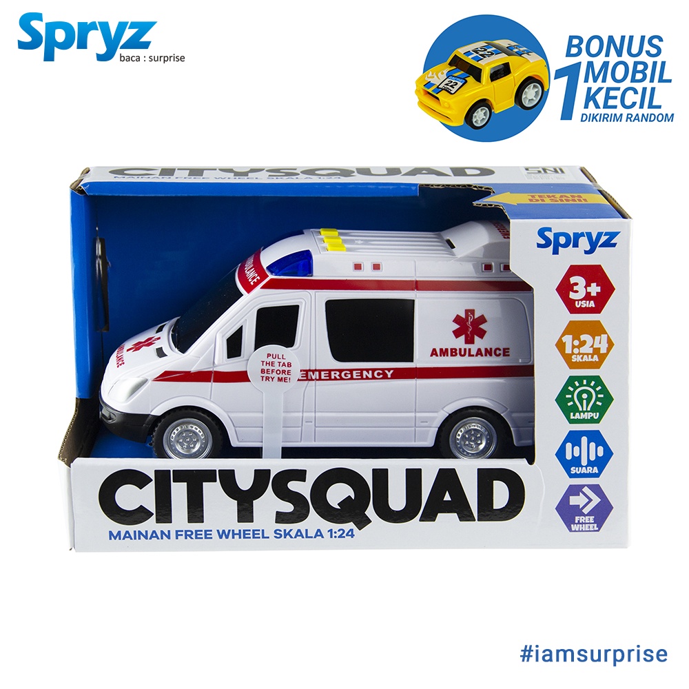 Spryz Citysquad BARU 1:24 Mobil Ambulan-Pemadam-Polisi-SWAT-Bis Sekolah-Bis Kota-Helikopter