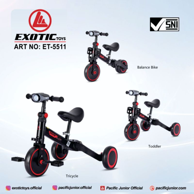 0Balance Bike Sepeda Roda 3 Tiga Tricycle Push 3in1 Anak Exotic ET 5511