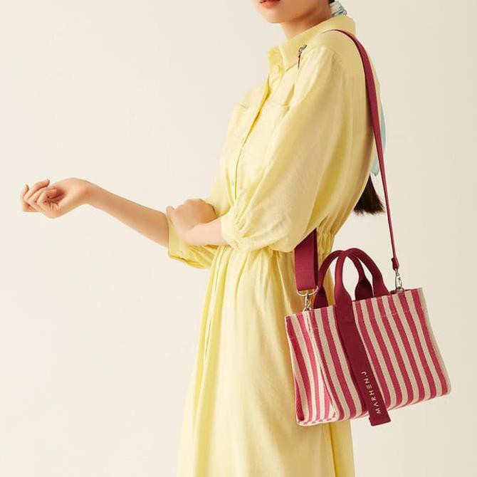 Pengiriman Cepat TAS MARHEN J RICO MINI STRIPES - PINK FUSCHIA ORI 100% CUCI GUDANG