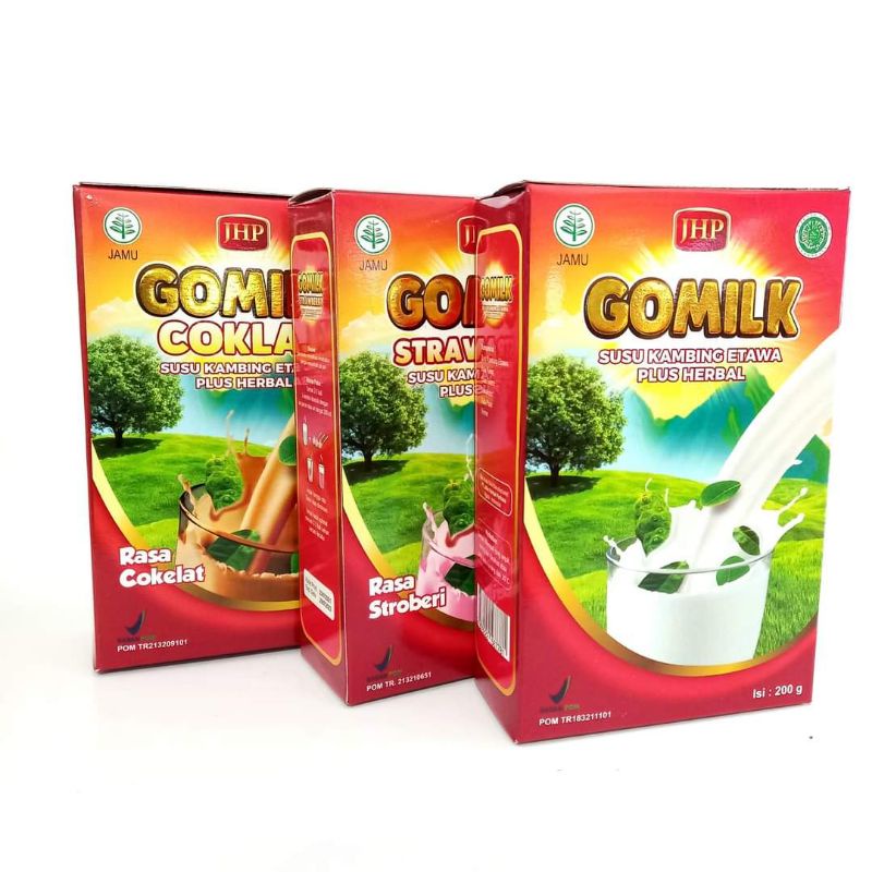 

GO milk JHP 200gr susu kambing ETAWA plus HERBAL rasa coklat, strawberry, coklat
