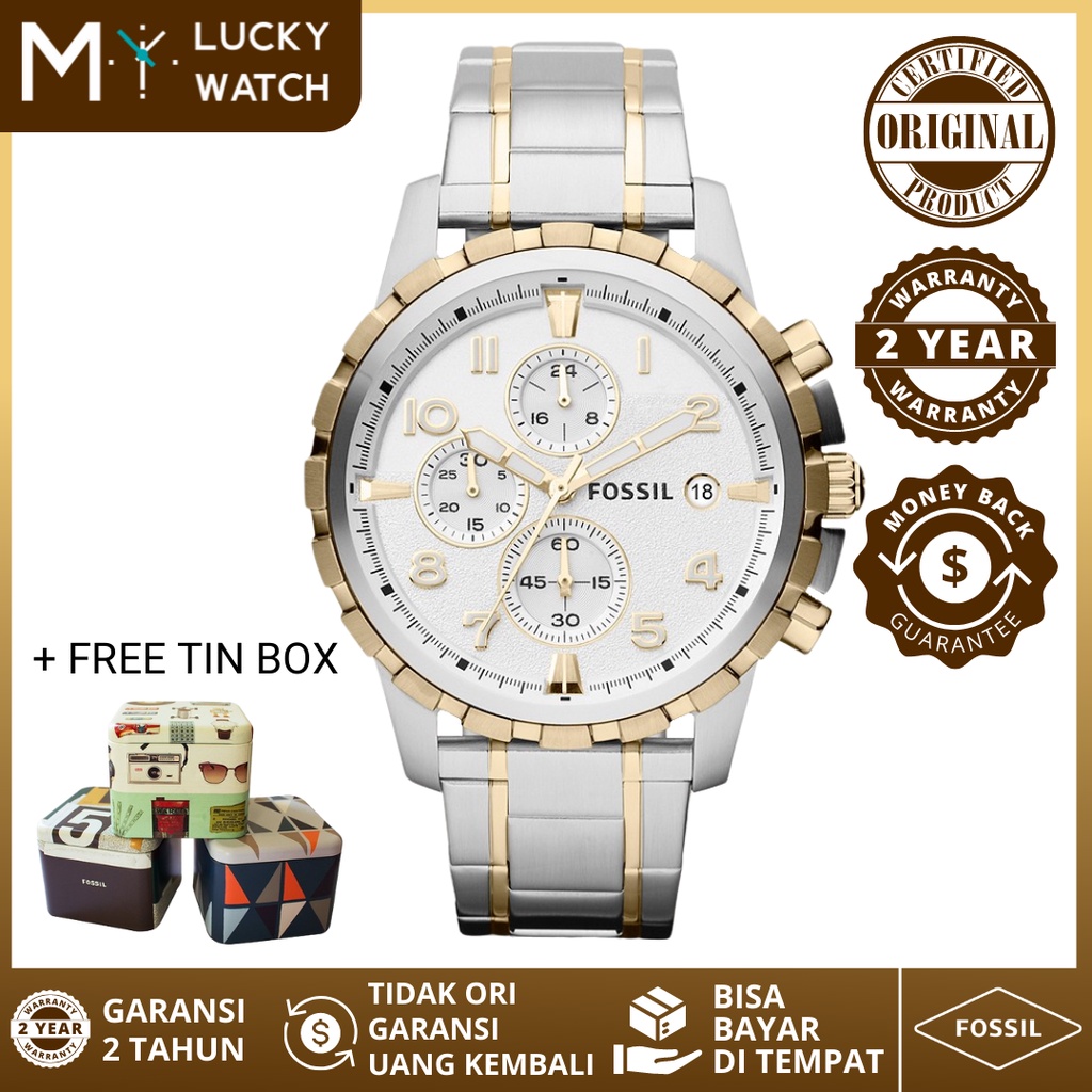 [ ORIGINAL - GARANSI ] JAM TANGAN PRIA FOSSILDEAN CHRONOGRAPH SERIES FS4795 STAINLESS SILVER
