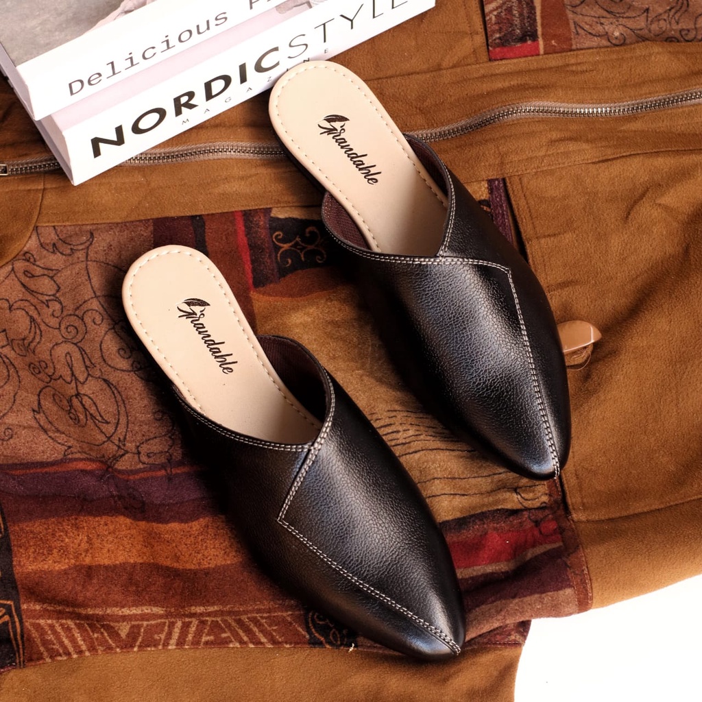 MONO Sepatu Flat Wanita Sepatu Slip On Wanita FlatShoes Slop Kulit Asli Sepatu Kerja Cewe Kekinian Sendal kokop wanita original