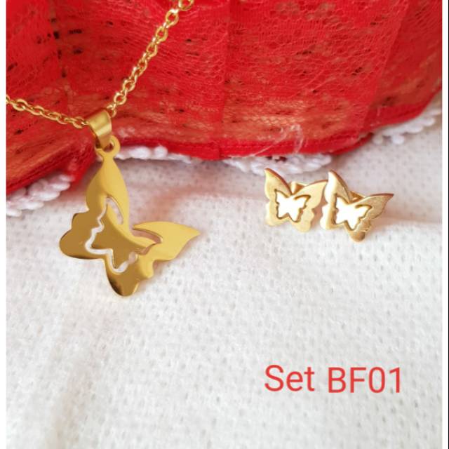 SET Kalung &amp; Anting Buterfly Titanium Import Antikarat Selamanya SG08