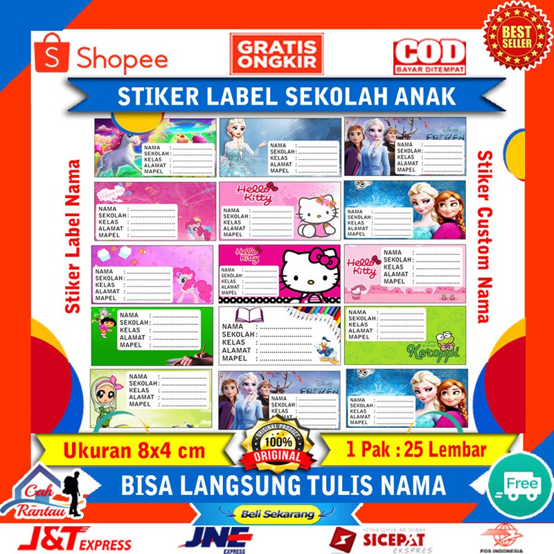 

Stiker Label Custom Nama Buku Mata Pelajaran Sekolah Anak Motif Karakter Kartun Free Desaign Sticker