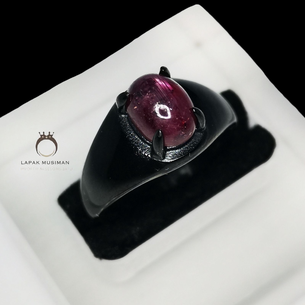 [Bayar di Tempat] CINCIN PRIA BATU RUBY STAR BLACK TITANIUM