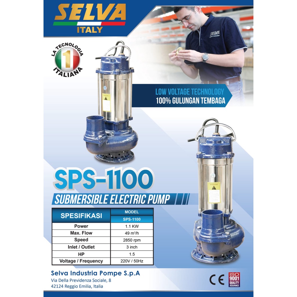 Pompa Air Celub Satelit Listrik 3&quot; SELVA SPS1100 1.5HP / Submersible Electric Pump Celup 3 Inch 1.5 HP SPS 1100 SPS-1100 SELVA