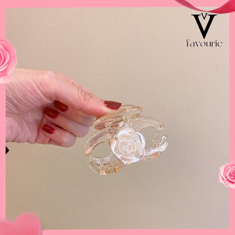 [COD]Klip Camellia Elegan Temperamen Transparan Rose Rambut Klip Manis Hiu Klip-FA
