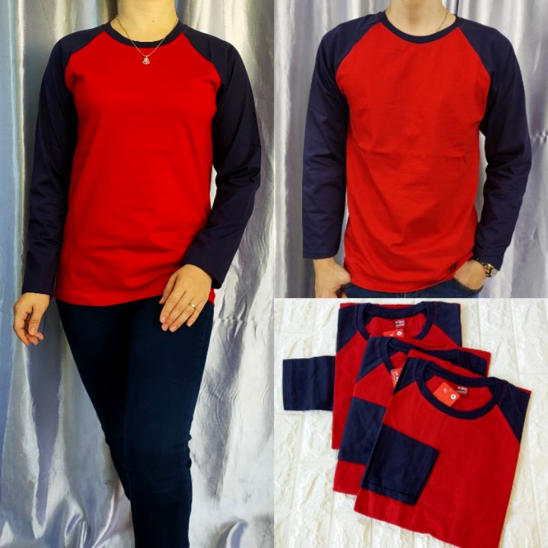 kaos polos raglan MERAH-NAVY lengan panjang uk M L XL XXL