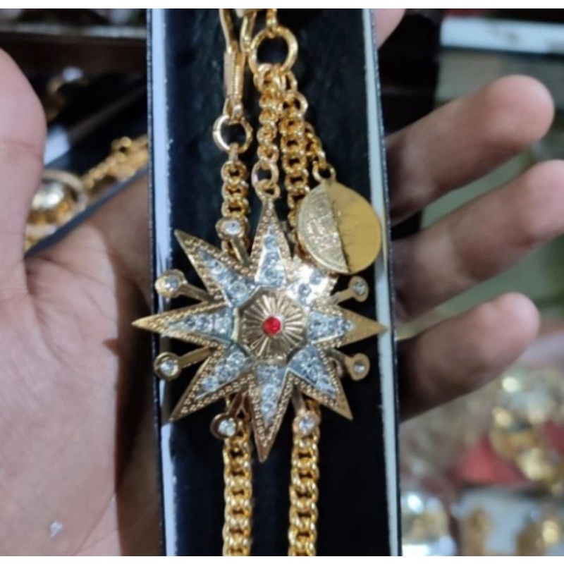 Bros Pin Baju Beskap Model Rantai Bintang Hias Batu