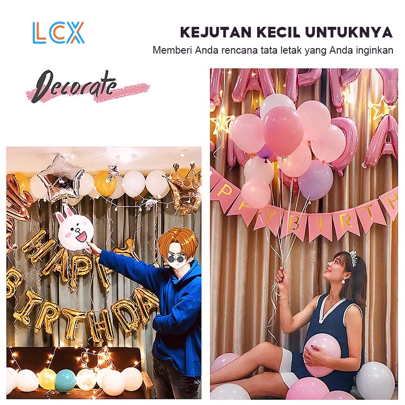 LCX Balon Foil Tulisan Happy Birthday Balon Foil Huruf Gold Warna Pelangi