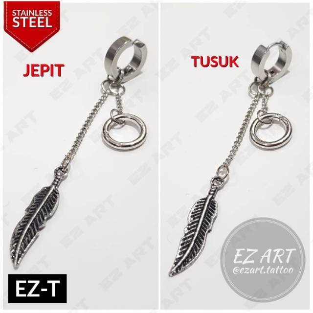 1Pc Model EZ-T Silver Anting Jepit Tusuk Variasi Bandul Gaya Punk Korea KPOP Stainless Steel
