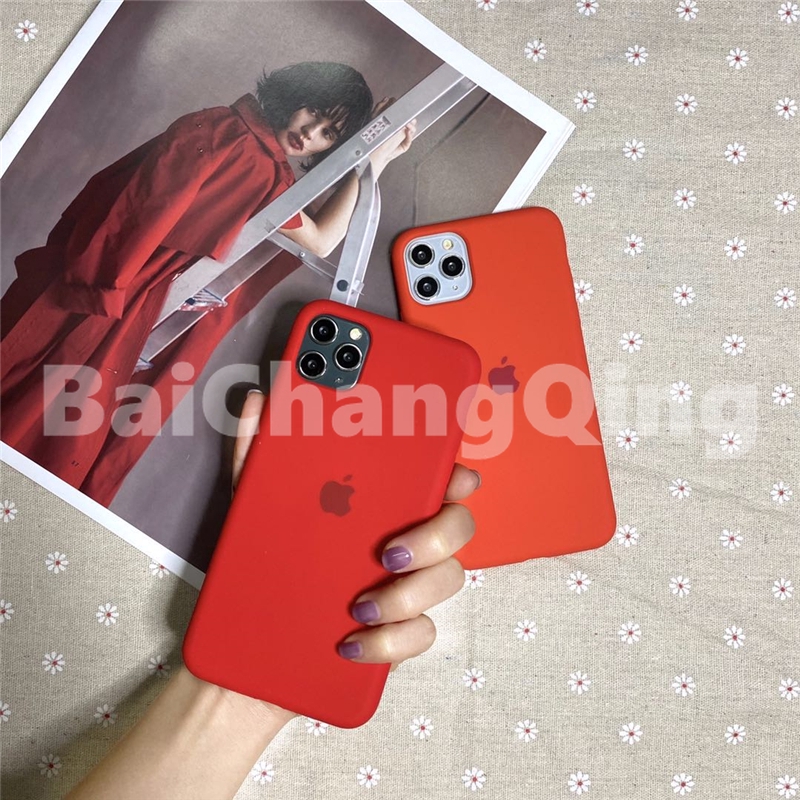 Casing Bahan Silikon Warna Oranye/Merah Mawar Untuk Iphone Xs Max Xr 6 7 8 Plus 11 Pro Max