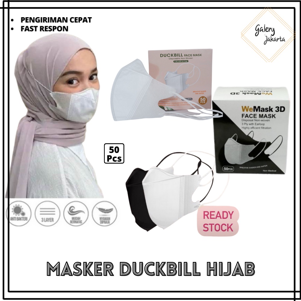 Premium Duckbill Hijab Headloop 3Ply isi 50Pcs Tali Silang Face Mask GJ