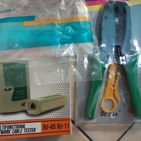 ♨ Paket Crimping Tool RJ45 AMP 1 pack Lan Tester Paket Belajar 3 in 1 ۩