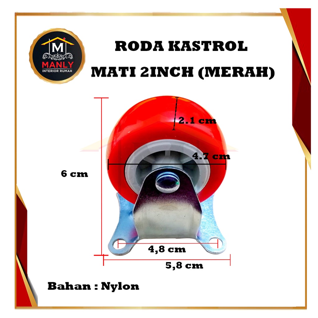 Roda Kastor Troly Etalase / Roda Lemari / Roda Kursi 2 Inch Mati, Isi 1 Pcs &amp; FREE SEKRUP