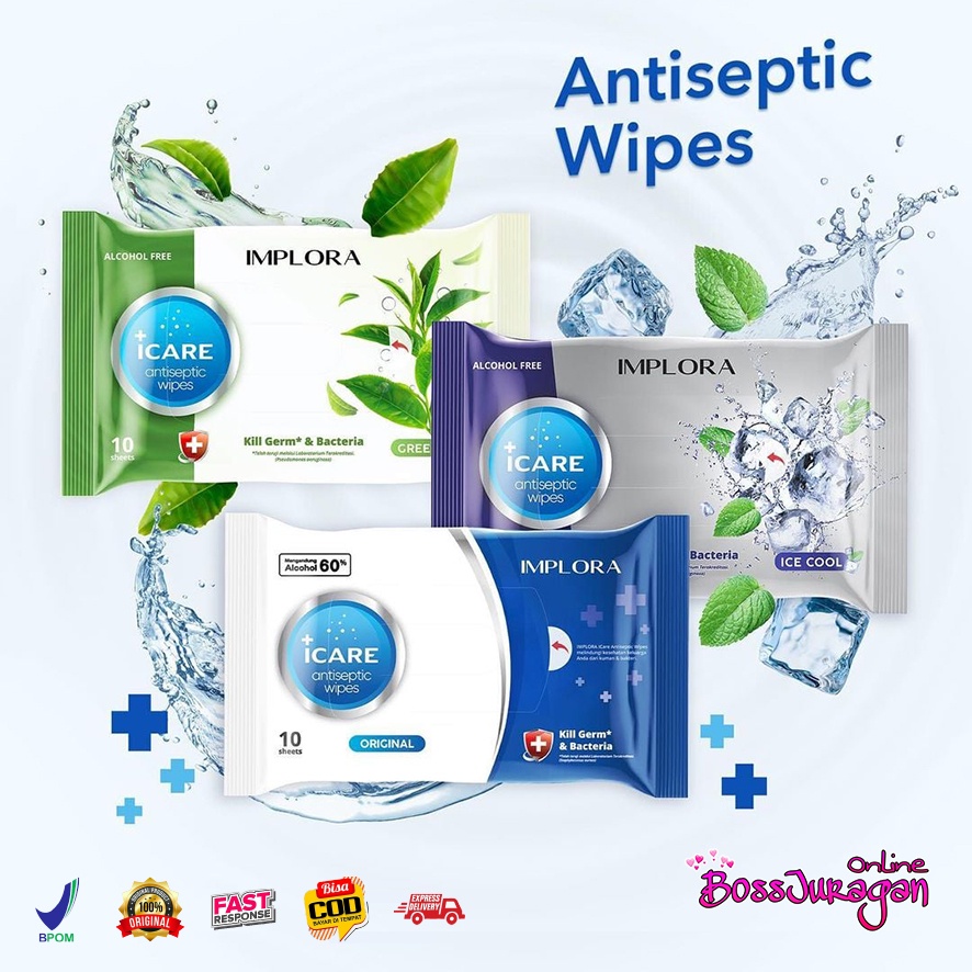 (BOSS) IMPLORA ( Tissue Basah) I CARE ANTI SEPTIC WIPES 50 SCEETS