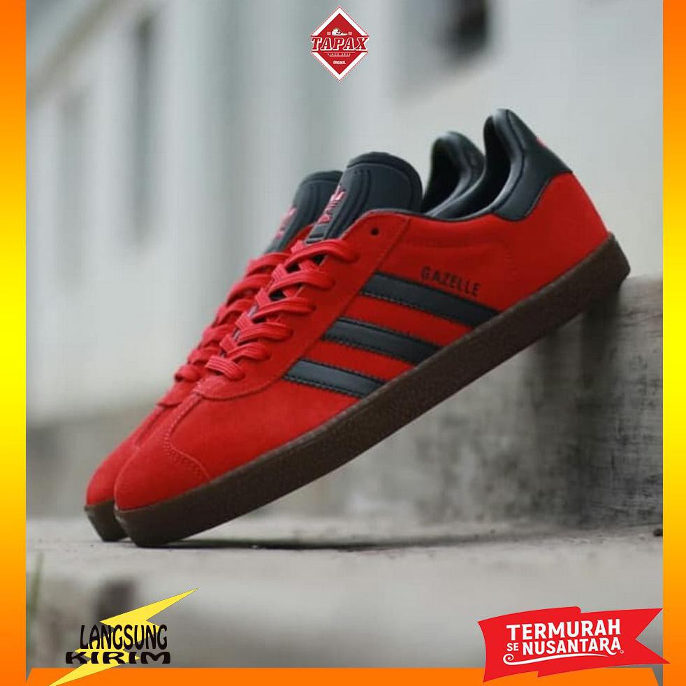 Sepatu Pria Keren Adidas Gazelle Red Black Original Komponen Murah