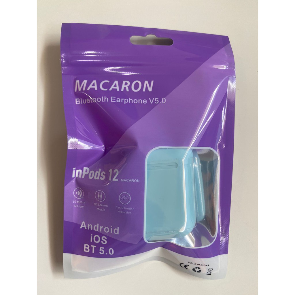 I12 Macaron TWS Headset Earphone Bluetooth Wireless Extra Bass Up to BT 5.0-Candy Pack Biru