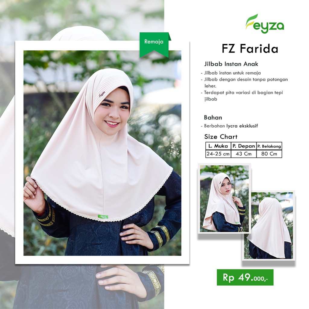 Feyza Farida - Jilbab Anak - Hijab Bergo Instan - Bahan Lycra Eksklusif Usia 7-9 Tahun