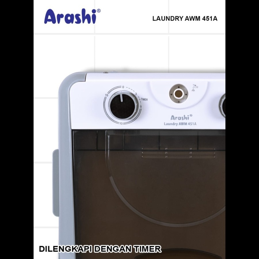 ARASHI Mesin Cuci Laundry Portable 4,5 Kg AWM 451 A - Garansi Resmi 1 Tahun