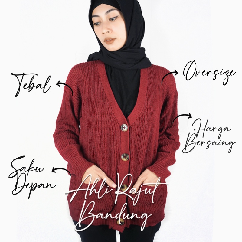 Sweater Cardigan Rajut Jumbo Wanita Outwear Kardigan Tebal Kancing Oversize Korean Basic Vintage