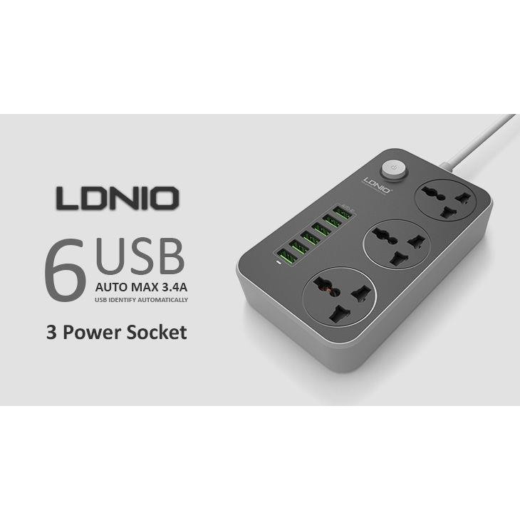 Stop Kontak 3 Port with USB 6 Port 3.4A LDNIO SC3604