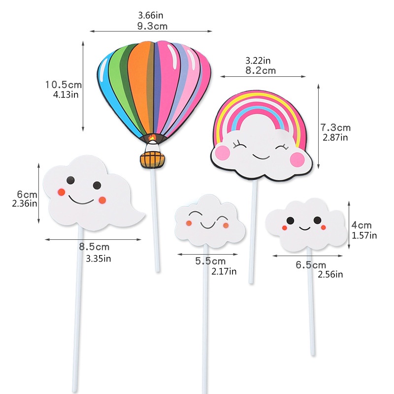 5pcs / set topper Kue Bentuk Awan Balon Udara Warna-Warni Untuk Dekorasi Pesta Baby Shower