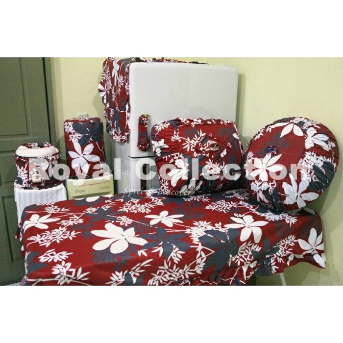 Taplak Meja Makan - Kitchenset / Set Taplak Meja Makan / Homeset Daun Singkong Merah