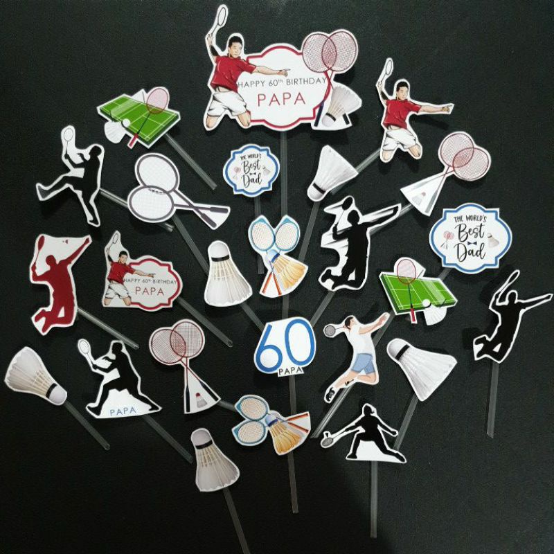 

props topper cake cupcake hiasan kue birthday badminton bulutangkis bulu tangkis
