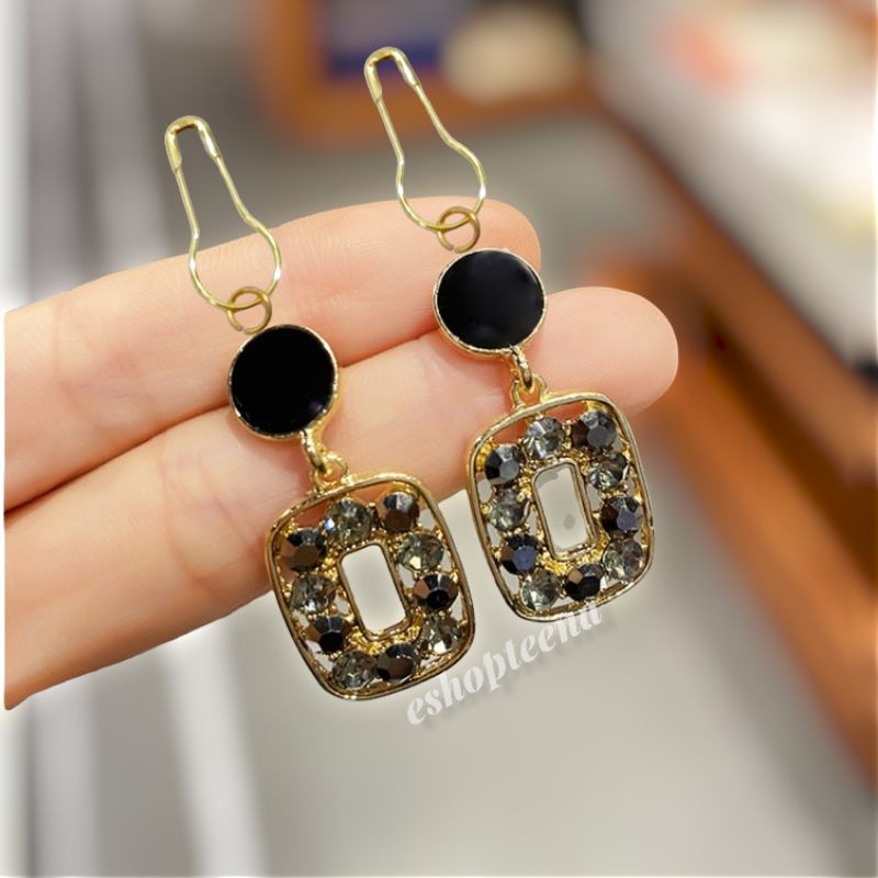 A140 anting hijab petak mata hitam gold_anting jilbab