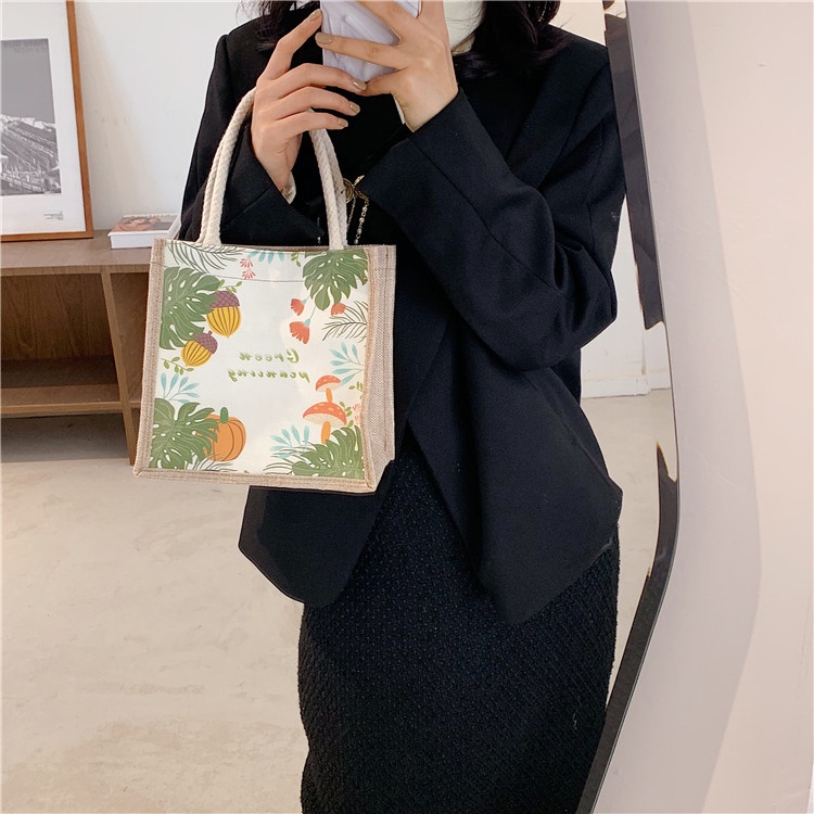 Drozenb Tas Tote Wanita Bahan Anyam Goni Resleting Mini/Totebag Fashion Korea Anyam Impor/Tas Tote Mini Bahan Goni Model Korea Fashion