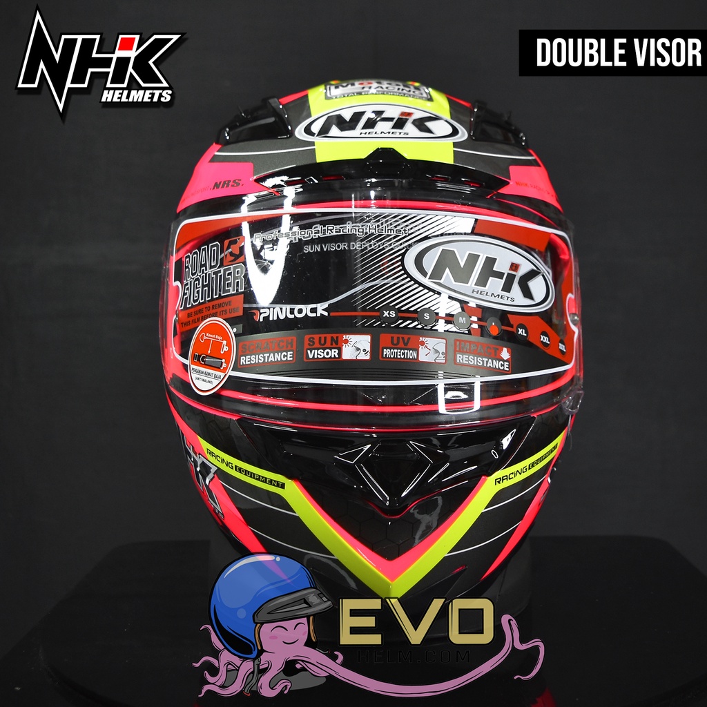 NHK RX9 NAVY (SE) GRAPHIC Full Face - Double Visor PINK FLUO - YELLOW