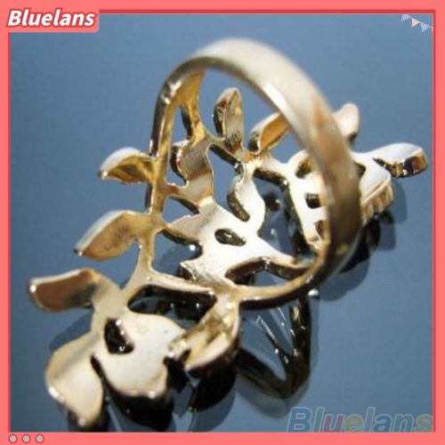 Bluelans Cincin Knuckle Desain Daun Hollow Hias Berlian Imitasi Untuk Wanita