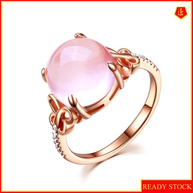 [Ready Stock]Simple Elegant Ross Quartz Pink Crystal Butterfly Ring