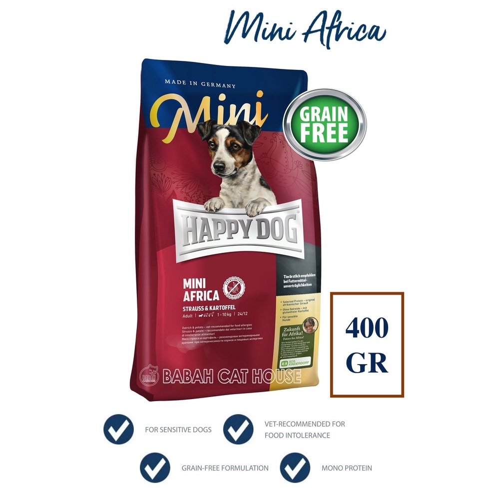 HAPPY DOG MINI AFRICA GRAIN FREE Dog Food HD Makanan Anjing Dewasa Pom Kecil Adult Super Small Pomer