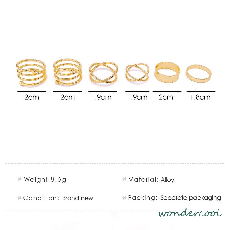 6 Pcs/set In Korea Cincin Gaya Punk Geometris Cincin Indah Pesta Pernikahan Wanita Fashion Perhiasan-Won