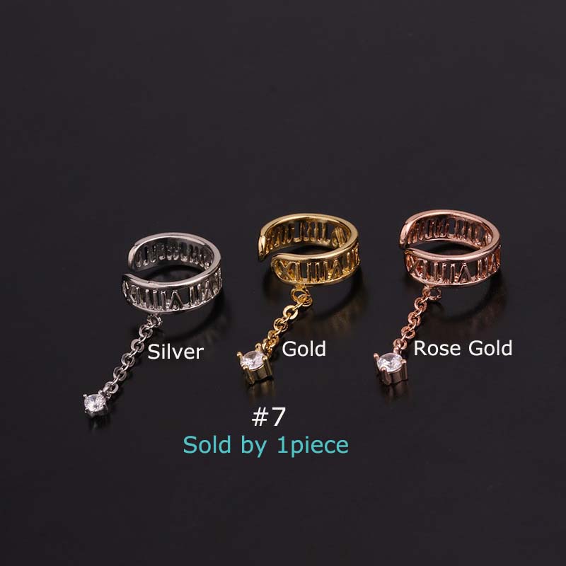 1piece 8mm Copper with Zircon Fake Couch Piercing Ear Cuff Silver Gold Rose Gold