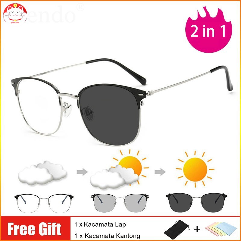 Kacamata Lensa Anti Blueray Radiasi Photocromic Wanita Pria Fashion Besi Frame Kacamata Komputer Anti Silau Potocromic Fotocromik Anti Sinar Matahari UV400 Photocromik Kaca Mata