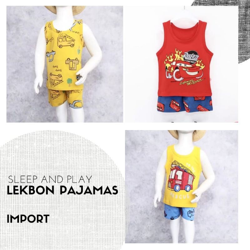 SETELAN LEKBON SINGLET ANAK PIYAMA STELAN BAJU TIDUR MAIN ANAK IMPORT LUCU PREMIUM HALUS ADEM