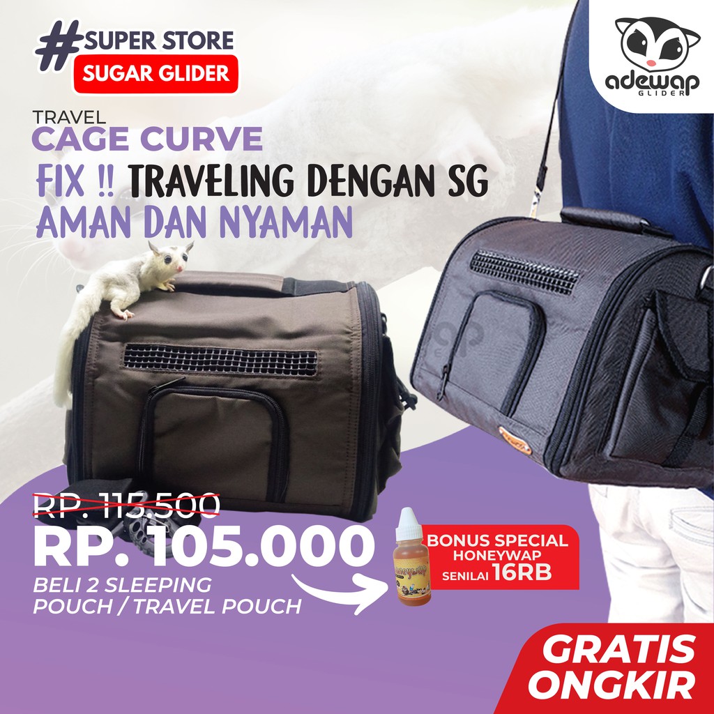 ADEWAP GLIDER Travel Bag Carrier Hewan Peliharaan Sugar Glider Untulan Curve Pet Hewan Ukuran Besar