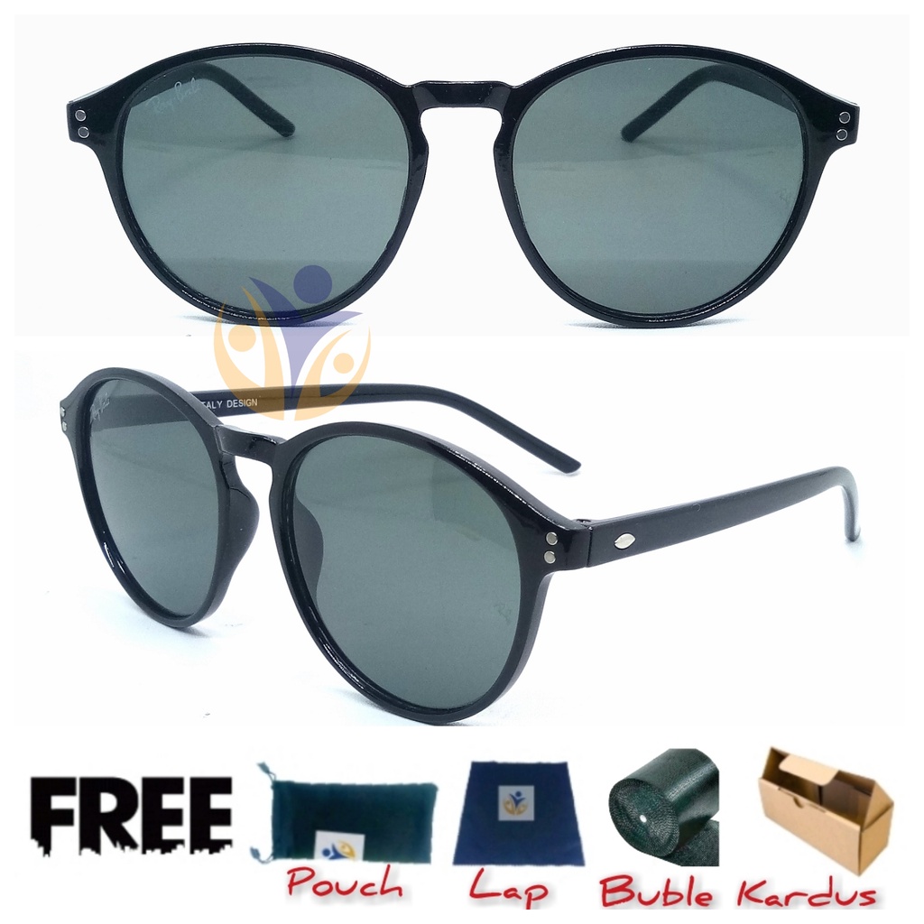 Kacamata hitam fashion bulat oval lensa kaca uv400