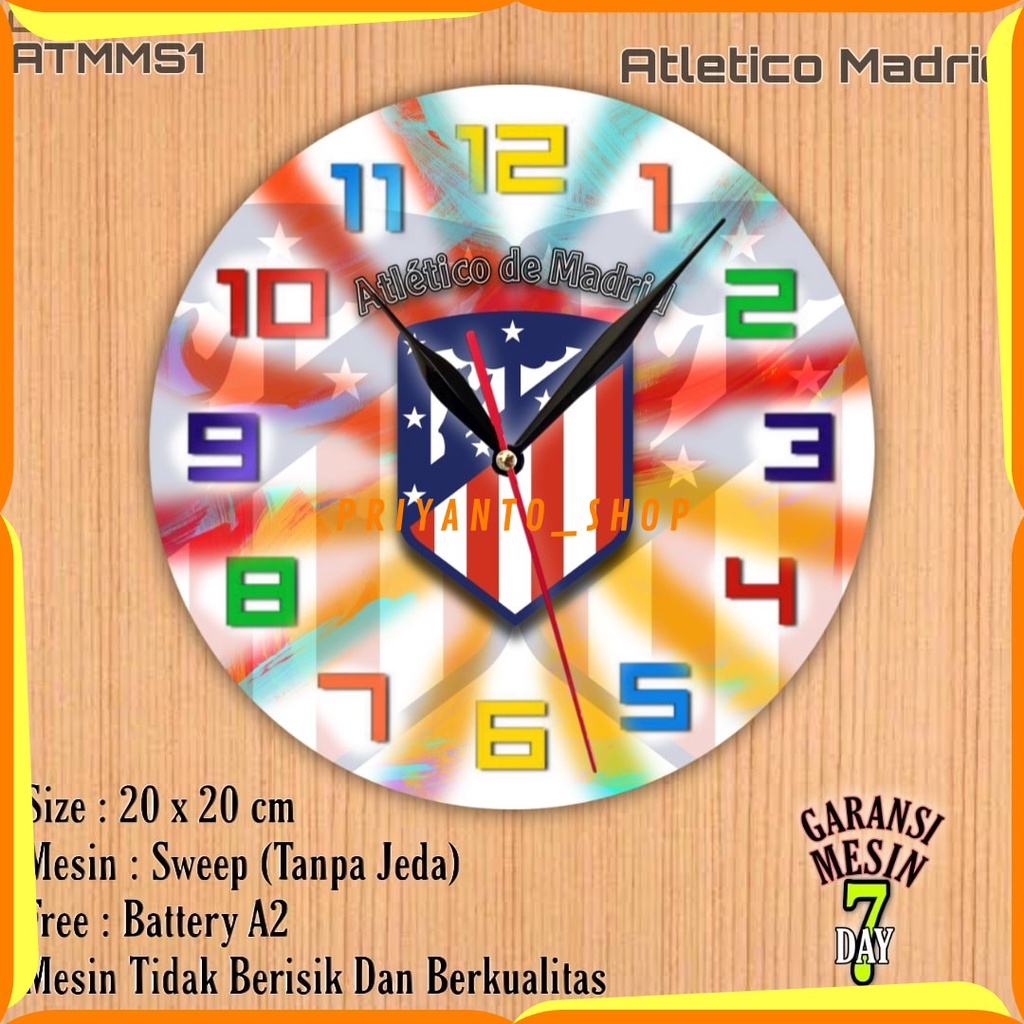 Jam Dinding Custem Team Club Klub SepakBola Atletico Madrid Mesin Halus