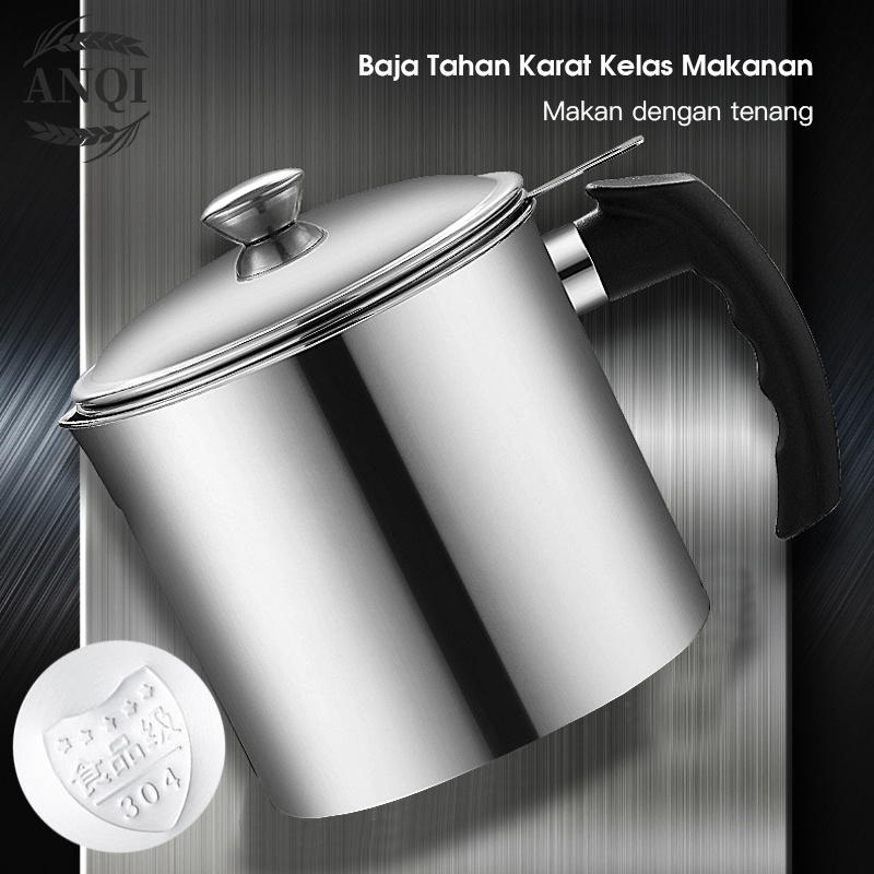 ANQI 1888 Oil Pot Wadah Saringan Minyak Stainless Steel 1.2L / Gelas Saringan Minyak / Tempat Saringan Minyak