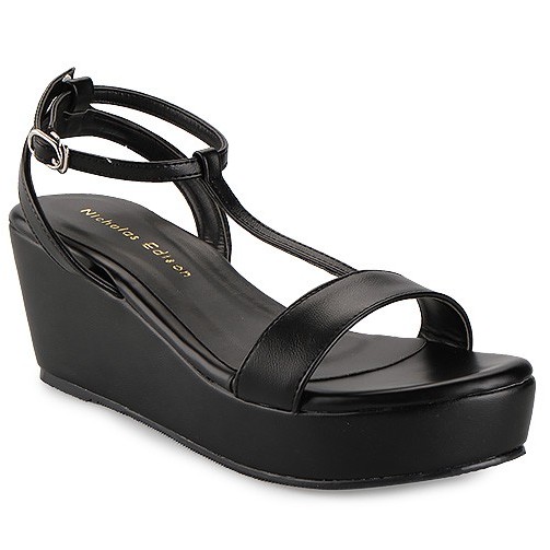 nicholas edison wedges galya black sandal wanita tali kait best seller empuk terbaru-1