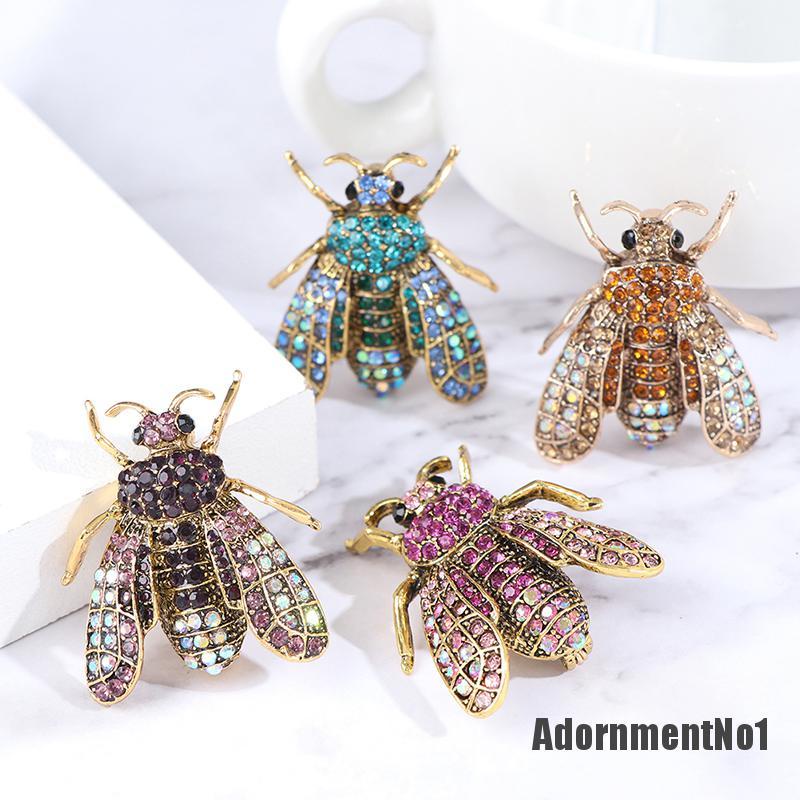 (Adornmentno1) 1pc Bros Pin Bentuk Lebah Bumble Bee 3d Aksen Berlian Imitasi Untuk Wanita