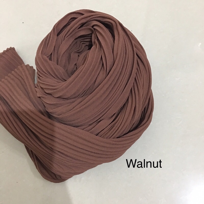 [TANPA GARIS TENGAH] FULL PLISKET PASHMINA pashmina plisket ceruty babydoll pasmina plisket-Walnut