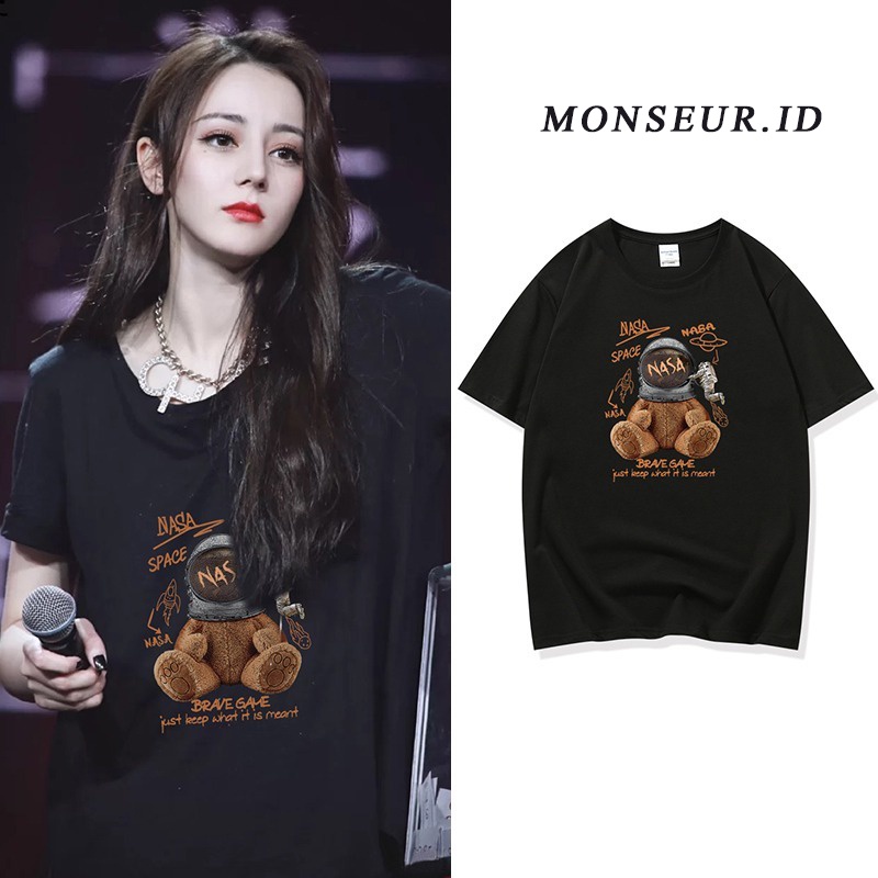 kaos hitam wanita/oversize bear printing t-shirt /korean style baju kaos